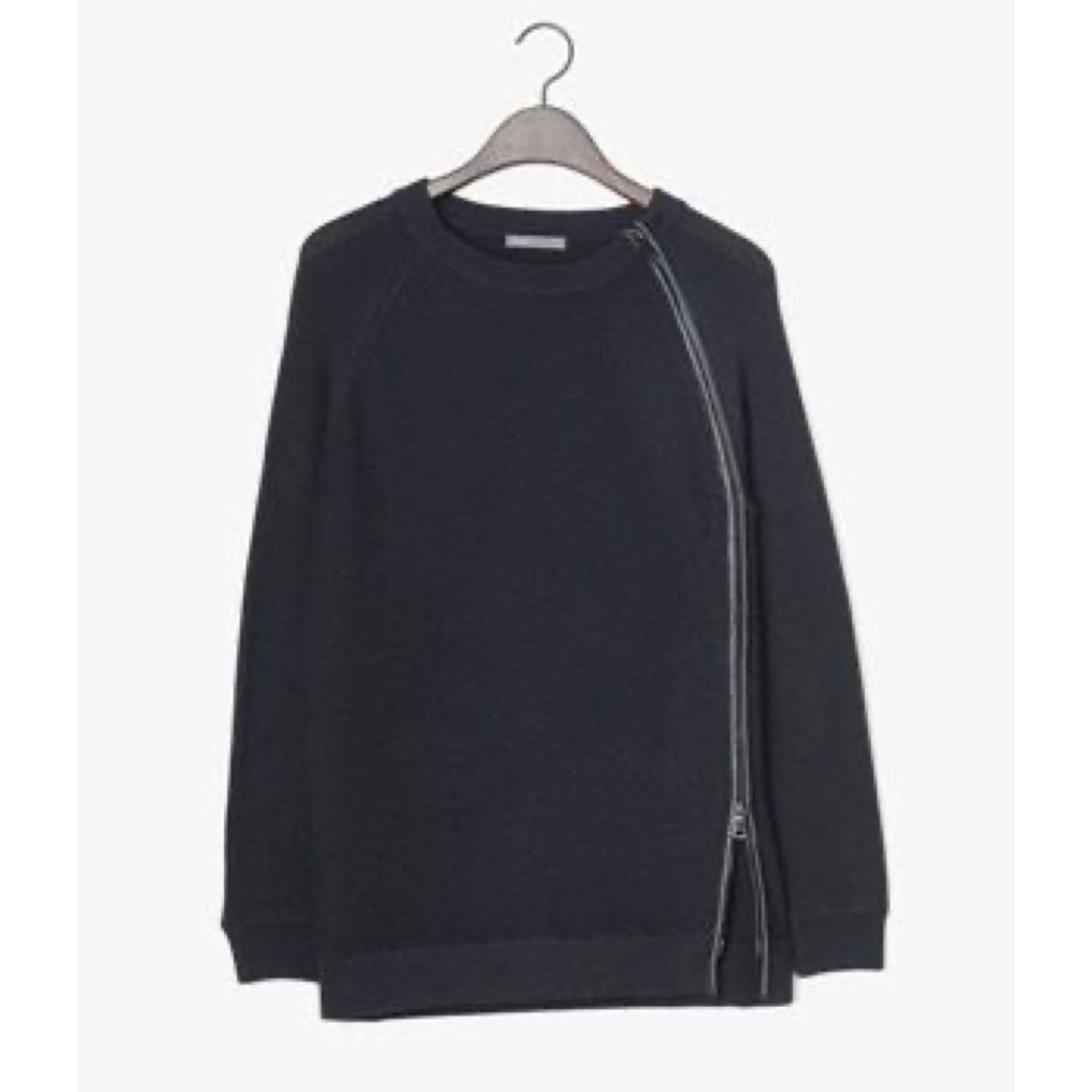Vince S Black Leather Trim Zipper Textured 100% Wool Knit Sweater Pullover - Picture 11 of 14